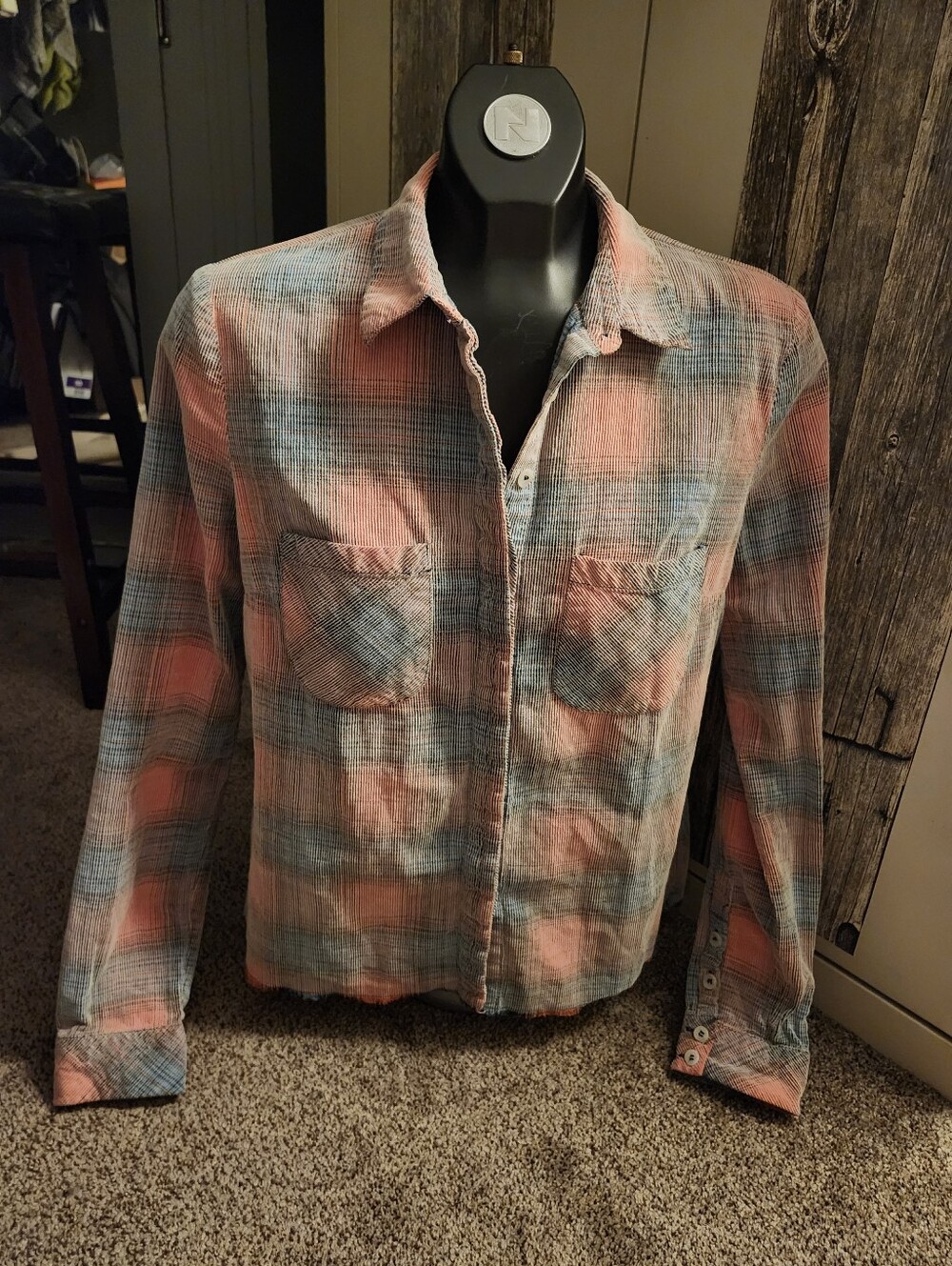 We The Free Casual Plaid Button-Up Shirt - Pink & Blue Sz S